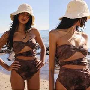 Nightcap Swimwear Bowie Cutout Strapless One Piece Swimsuit Large